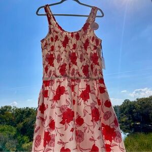NET DRESS COTTON Sincerely Jules Red and White Floral POCKETS /VINTAGE/SIZE: XL